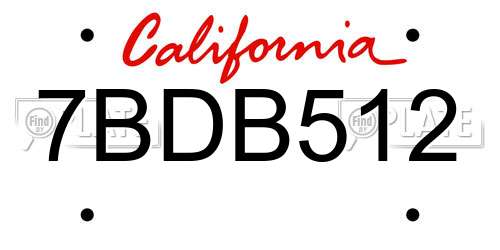 7BDB512 California License Plate