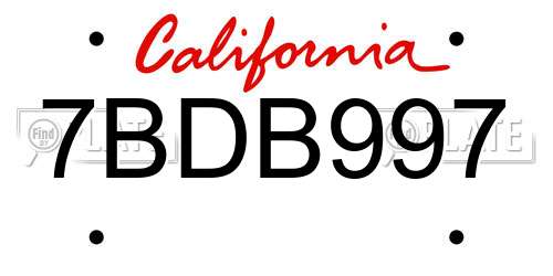 7BDB997 California License Plate