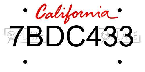 7BDC433 California License Plate