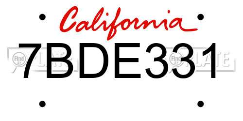 7BDE331 California License Plate