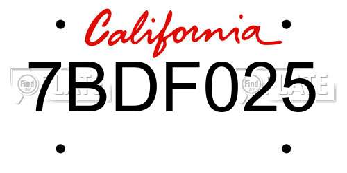 7BDF025 California License Plate