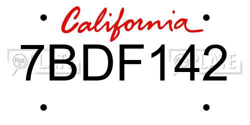 7BDF142 California License Plate