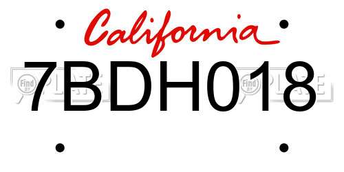 7BDH018 California License Plate