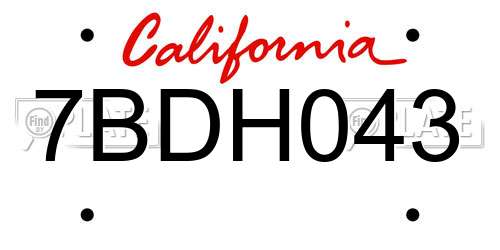 7BDH043 California License Plate