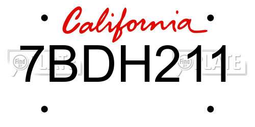 7BDH211 California License Plate