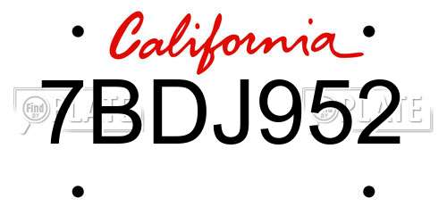 7BDJ952 California License Plate
