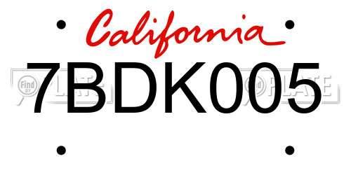 7BDK005 California License Plate