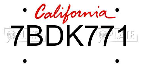 7BDK771 California License Plate