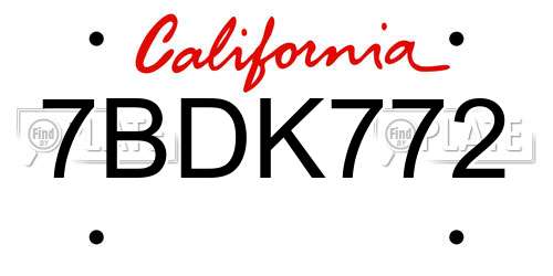 7BDK772 California License Plate