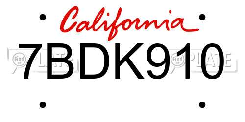 7BDK910 California License Plate