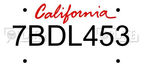 7BDL453 California License Plate
