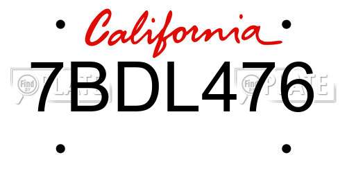 7BDL476 California License Plate