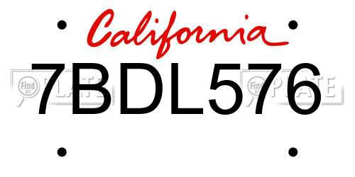 7BDL576 California License Plate