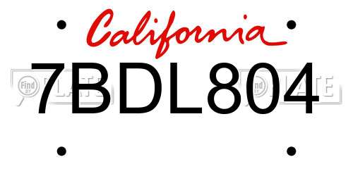 7BDL804 California License Plate