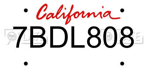 7BDL808 California License Plate
