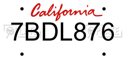 7BDL876 California License Plate