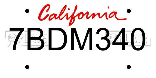 7BDM340 California License Plate