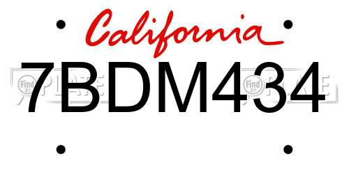 7BDM434 California License Plate