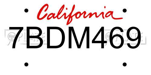 7BDM469 California License Plate