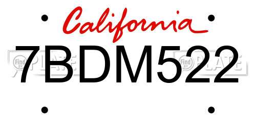 7BDM522 California License Plate