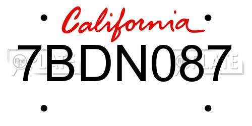 7BDN087 California License Plate