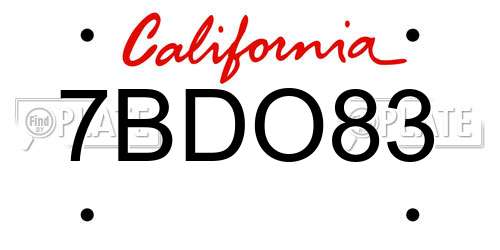 7BDO83 California License Plate