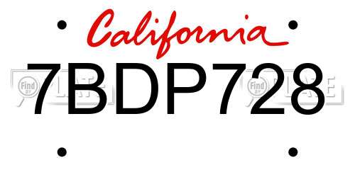 7BDP728 California License Plate