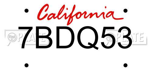 7BDQ53 California License Plate