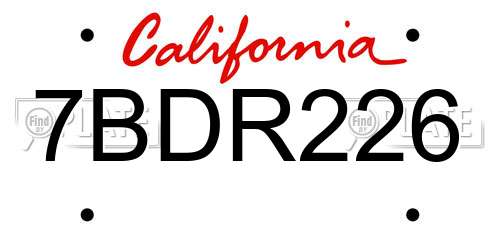 7BDR226 California License Plate