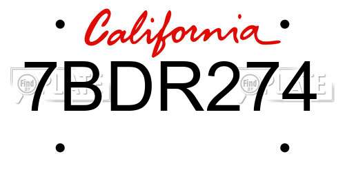 7BDR274 California License Plate