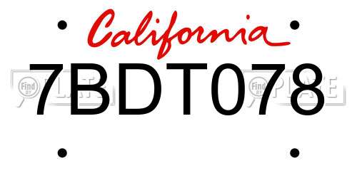 7BDT078 California License Plate