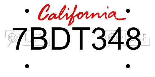 7BDT348 California License Plate