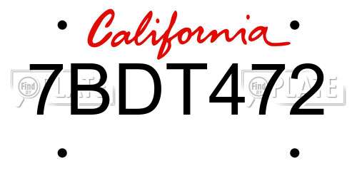 7BDT472 California License Plate