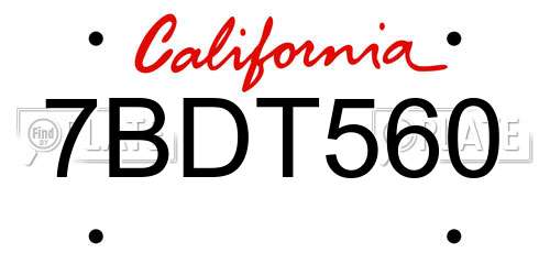 7BDT560 California License Plate