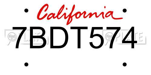 7BDT574 California License Plate