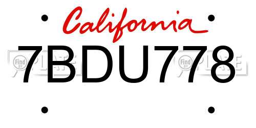 7BDU778 California License Plate
