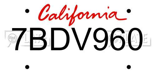 7BDV960 California License Plate