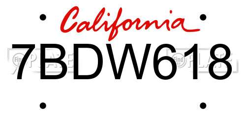 7BDW618 California License Plate