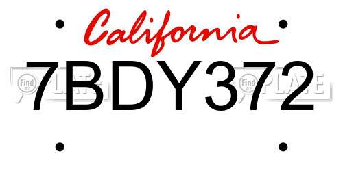 7BDY372 California License Plate