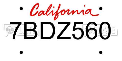7BDZ560 California License Plate