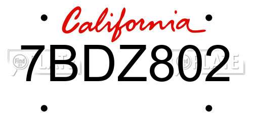 7BDZ802 California License Plate