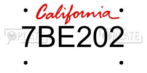 7BE202 California License Plate
