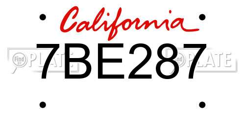 7BE287 California License Plate