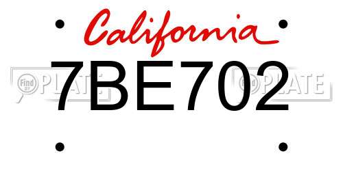7BE702 California License Plate
