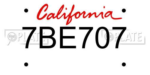 7BE707 California License Plate