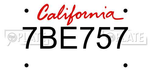 7BE757 California License Plate