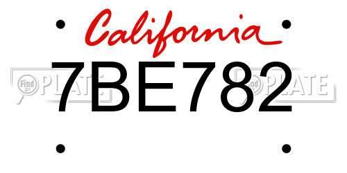 7BE782 California License Plate