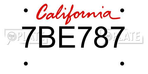 7BE787 California License Plate