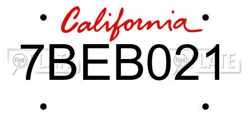 7BEB021 California License Plate