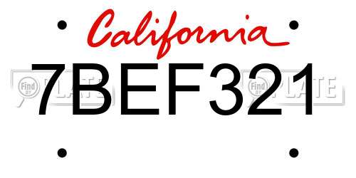 7BEF321 California License Plate